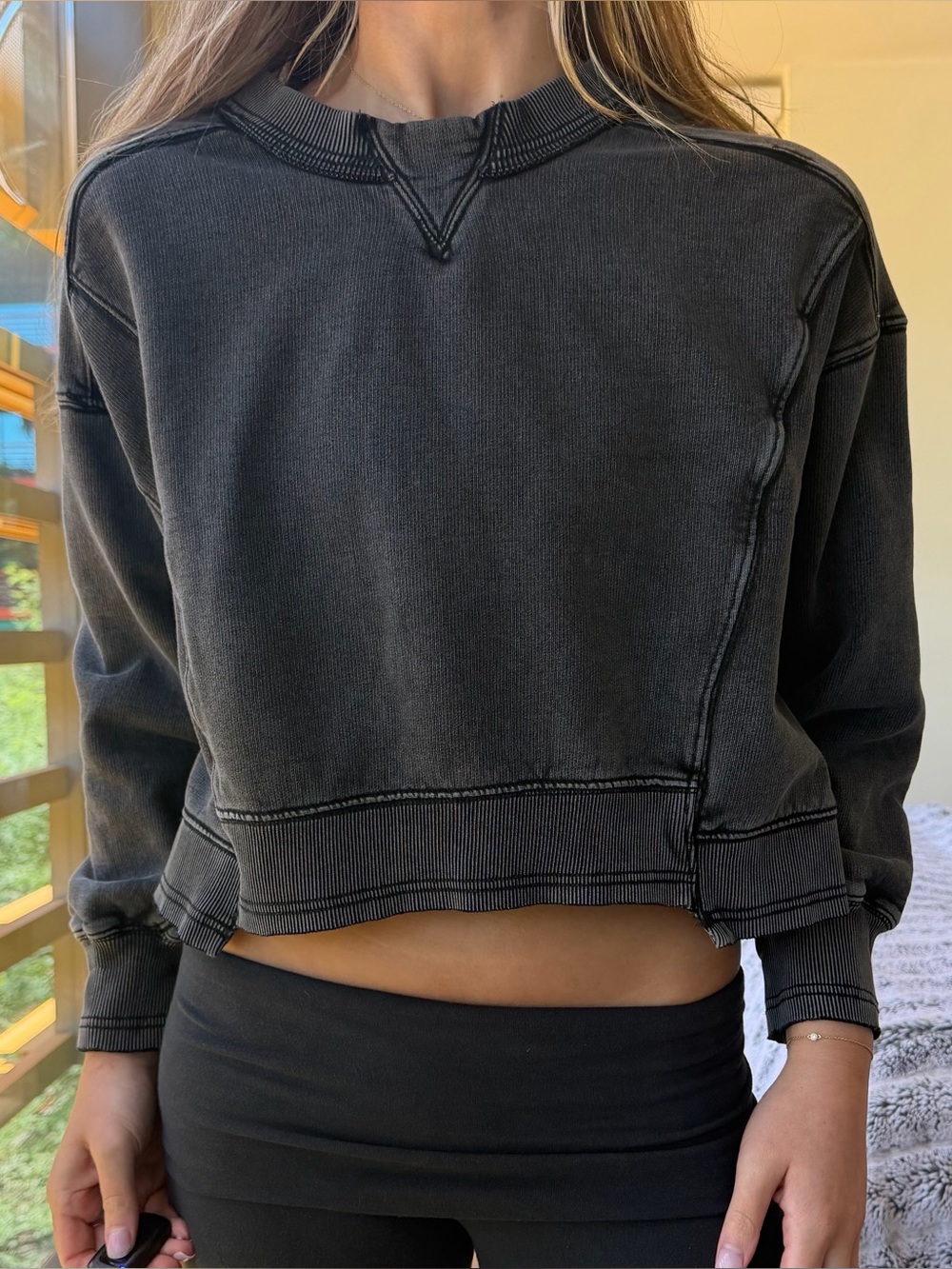 Free People Dark Gray Boxy Crewneck